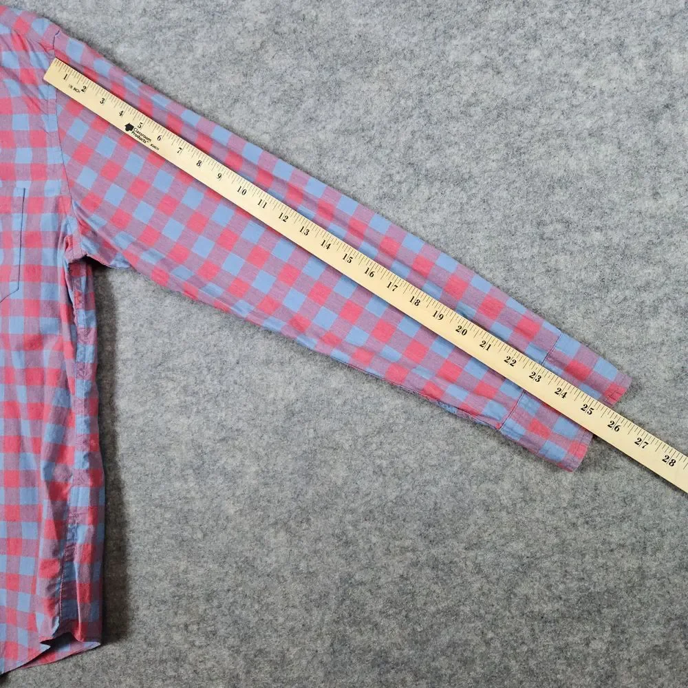 J Crew Men's Slim Fit Shirt Size L‎ Red Blue Checks Preppy Button Up/Down Church
